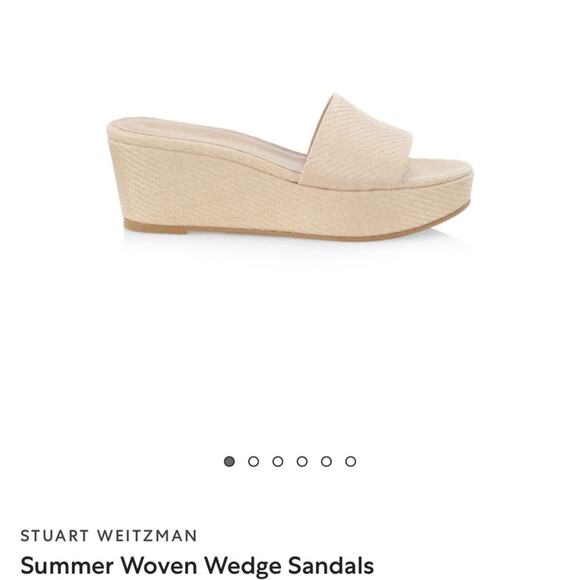 Stuart Weitzman Woven Wedge wheat Sandals 7 - Picture 2 of 9